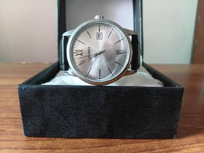 Original CASIO Watch | Silver Dial and Black Leather Strap | With Box