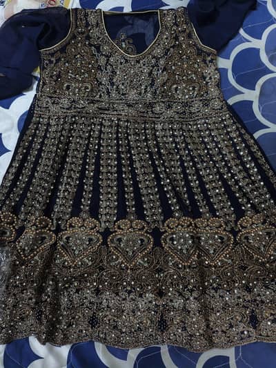 Blue georgette Frock with shiny Organza Trouser
