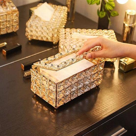 High Quality Rectangular Beaded Metal Tissue Box Paper Acrylic Tissue Box