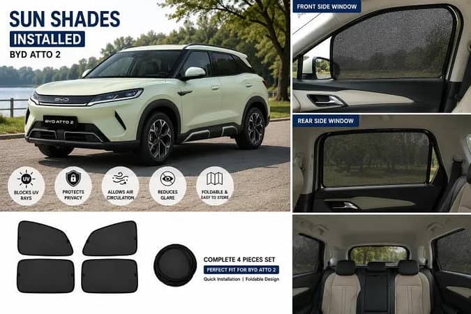 BYD Atto 2 Custom Fit Foldable Sun Shades 4 Pcs | UV & Heat Protection | Side Window Mesh Shades
