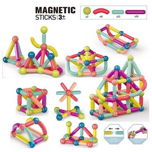 T  36 PCS Magnetic Building Blocks Set Early Learning Magnetic Sticks Balls Assembling Game