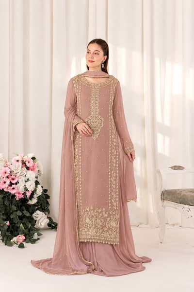 Harais Shakeel Chiffon Heavy Embroidered Suit – 6 Colours, Ready to We
