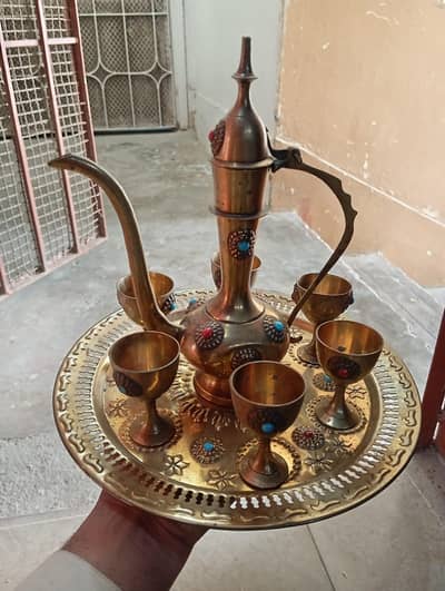 indian brass made keetle and mug