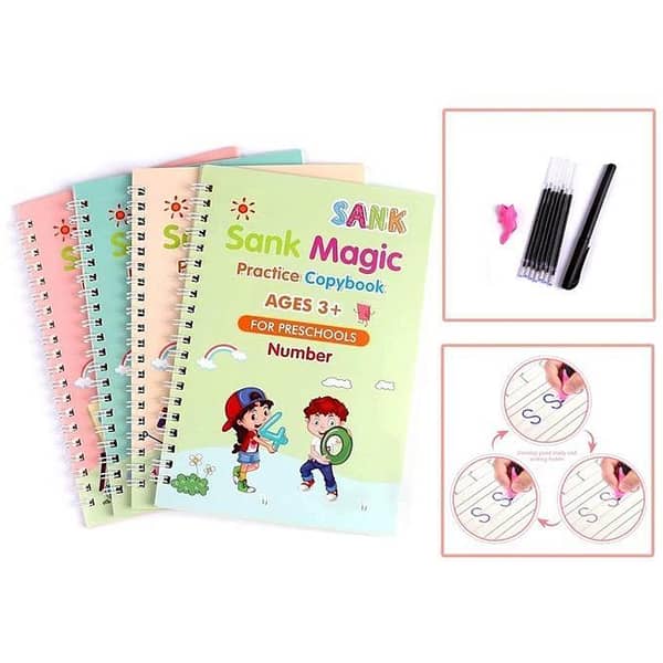 T  4 in 1 Sank Magic Reusable Practice Calligraphy English Writing Book for Kid Size Approx. 9 inches