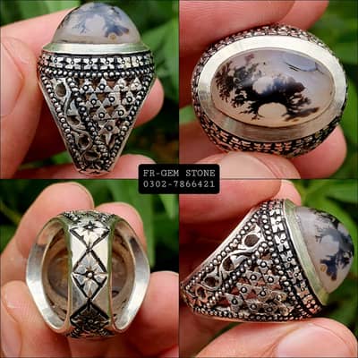 Shajri Aqeeq Stone Hand Made 925 Chandi Ring