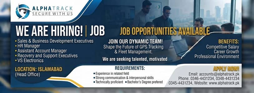 Alpha Track Islamabad Hiring Multiple Positions: Sales, HR, Accounts,