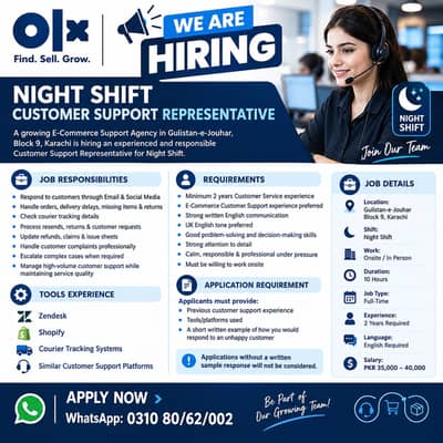 Night Shift Customer Support Representative | E-Commerce | Karachi