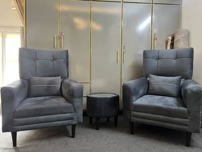 Sofa set with coffee table 1+1 luxury premium wooden & gray velvet