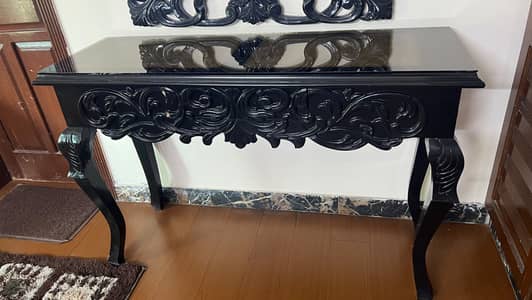Console with framed mirror