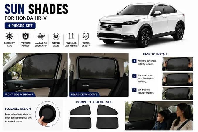 Honda HR-V Custom Fit Foldable Sun Shades 4 Pcs | UV & Heat Protection | Side Window Mesh Shades