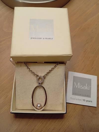 ORIGINAL MISAKI Silver Necklace with White Pearl Accent