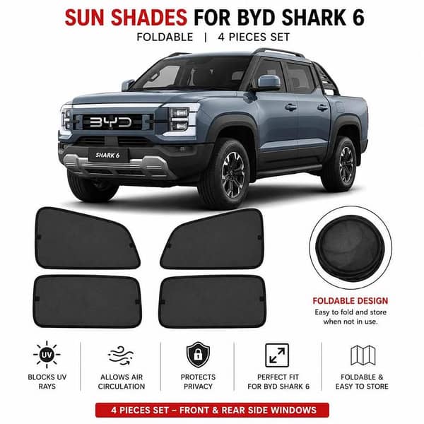 BYD Shark 6 Custom Fit Foldable Sun Shades 4 Pcs | UV & Heat Protection | Side Window Mesh Shades