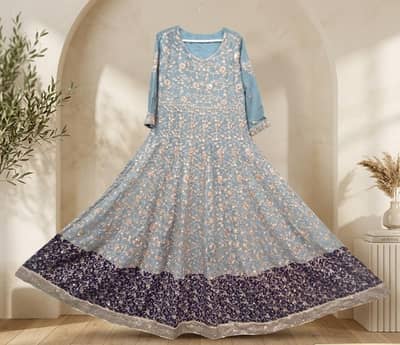 Stylish long maxi with Embellished borders dupatta