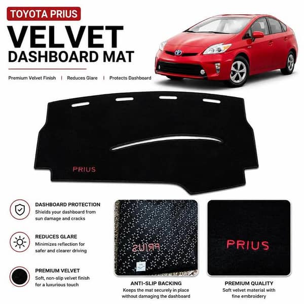 Toyota Prius 2015 Velvet Dashboard Mat | Premium Anti-Glare Dashboard Cover | Custom Fit UV Protection
