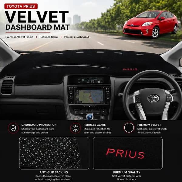 Toyota Prius 2015 Velvet Dashboard Mat | Premium Anti-Glare Dashboard Cover | Custom Fit UV Protection