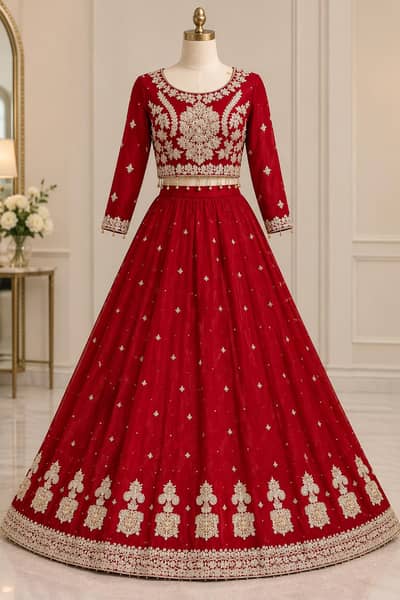 Heavy Bridal Lehnga (Barat Wear) – Deep Red, 3 Piece