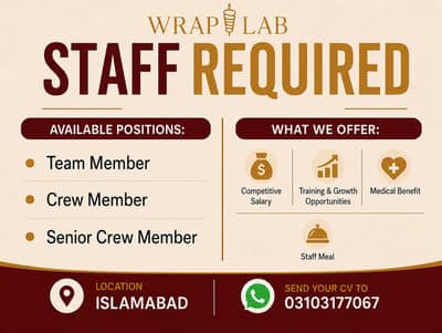 WhatsApp your CV on this number +923103177067