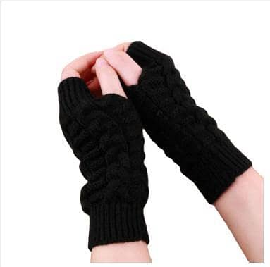 1 PAIR Black Fingerless Gloves for Women & Girls – Long Stretchy Knitted Arm Warmers & Winter Thermal Mittens with Thumb Hole  R5859