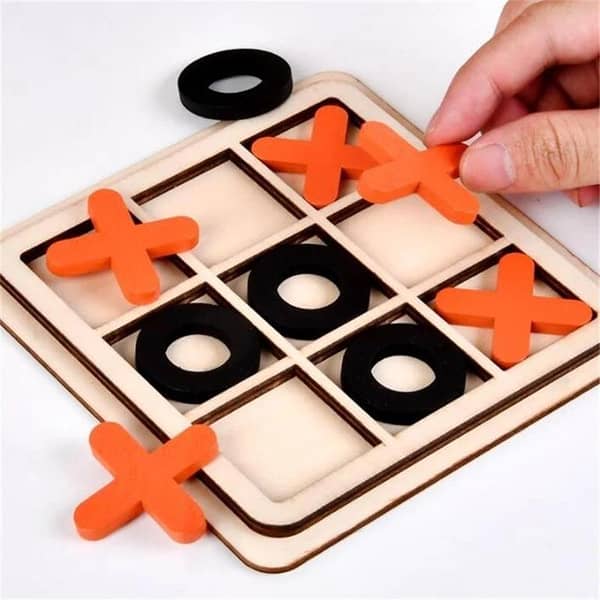 Wooden Board Tic Tac Toe Chess XO Board Toy Kids Brain Training Game Children Early Education