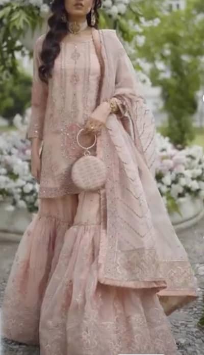 Peach Embroided Chiffon Dress / Luxury Party Wear