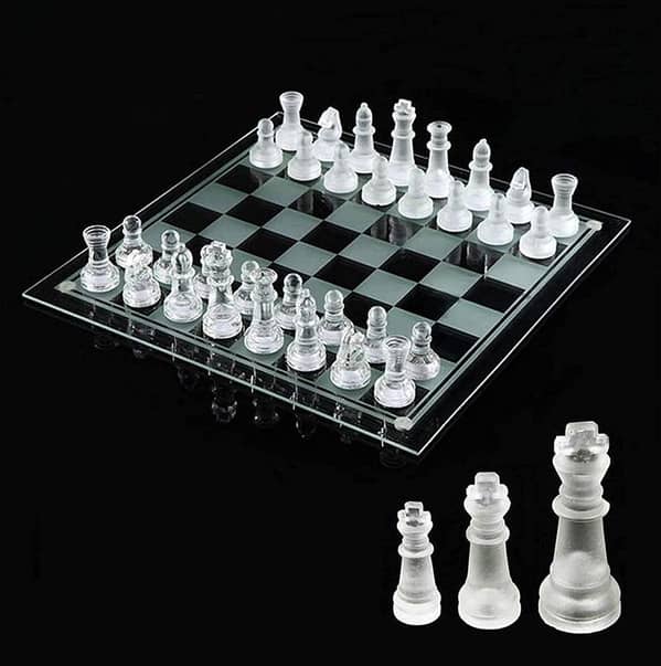 20 cm Glass Chess Game Set Include Frosted/Polished Glass Chess Board and 32 Chess Pieces with Padded Bottom, Crystal Chess Set for Adults and Children Strategy Game Sold By Fight Fitness