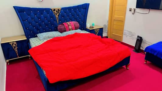 Double bed with matress side table with bed bench