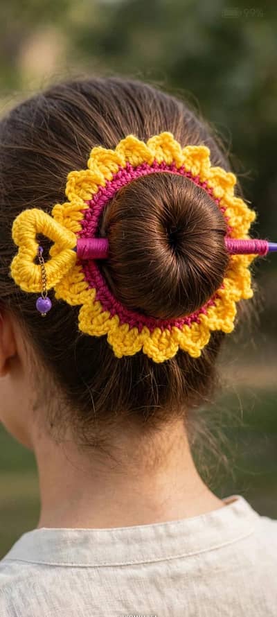 corchet sunflower hair pin