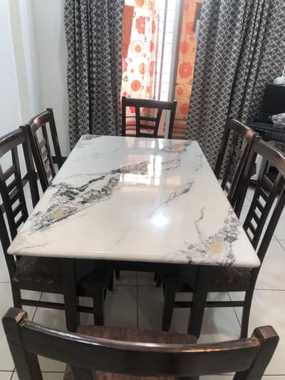 6-Seater Marble Top Dining Table – Elegant & Sturdy