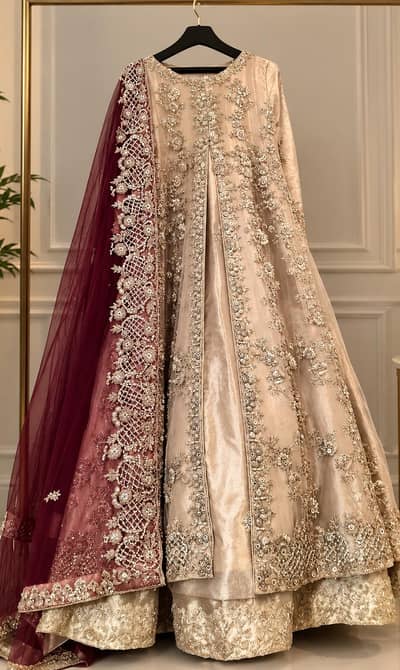 Bridal Dress for Sale – Elegant Ivory & Maroon Bridal Maxi