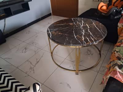 Marble Top Center Table Gold Electroplated Bass