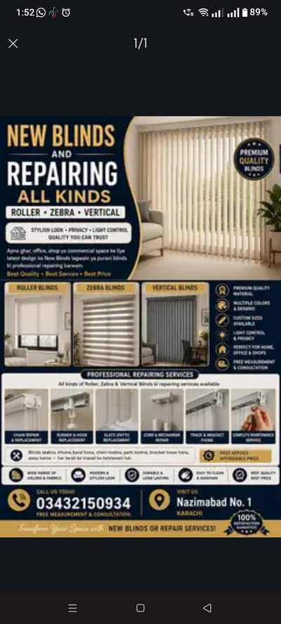 New blinds and professional blinds repair
