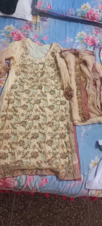 Used Walima Dress – Heavy Embroidered Long Shirt, Plazo, Dupatta  &