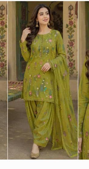 3 PCS Green Unstitched Suit