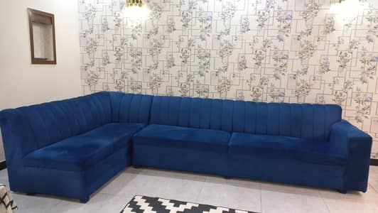 L Shaped Sofa with Velvet Fabric