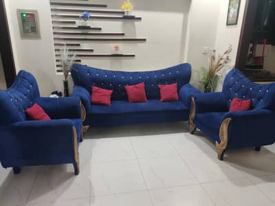 Beautiful Blue Velvet Sofa Set – 5 Seater | Premium Design