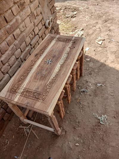wooden folding stool and table