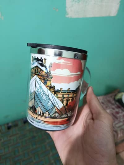 Stylish Printed Glass Mug with Lid | Travel/Tea Coffee Mug