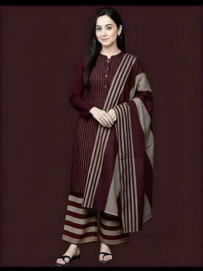 Maroon Printed Sussi 3 Pcs Suit - Shirt Trouser Dupatta