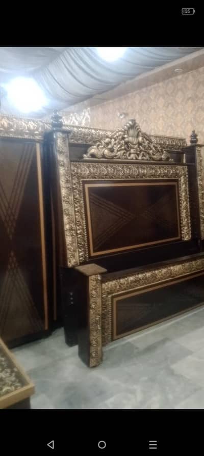 KingSize Bed, Side tables, Dressing, 3-door Wardrobe, 2-door Showcase