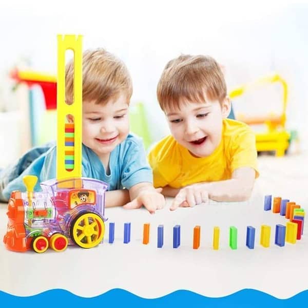 Domino Train Toy Set with 60 Pcs Colorful Dominoes Game Building Blocks Educational Boys Girls Children's Toys Gifts
