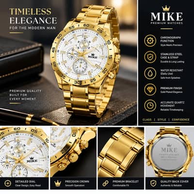 ⌚ MIKE Luxury Gold Chronograph Men’s Watch