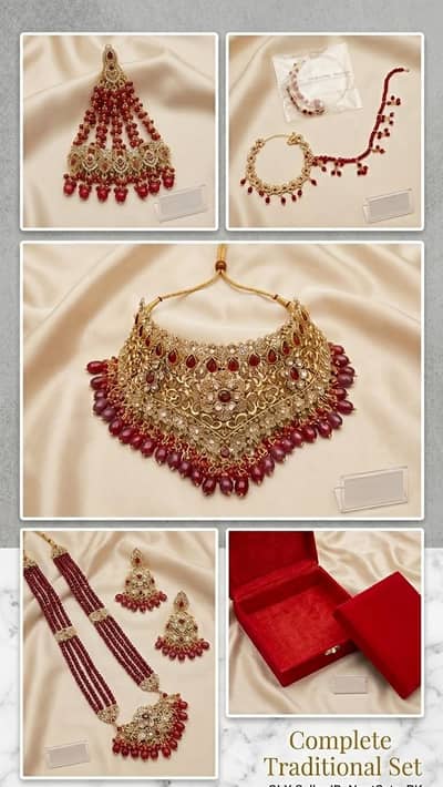 Bridal Maroon & Artificial jewellery set