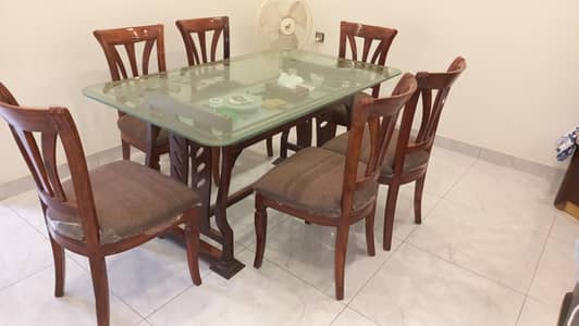 Glass Top Dining Table 6 Seater (Sheesam Wood)