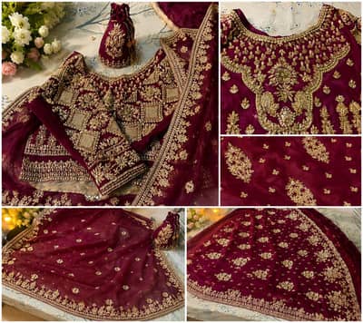 beautiful heavy maroon bridal lenhga | gold embroidery |