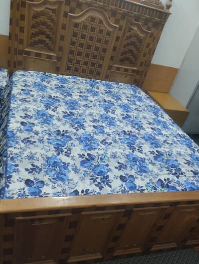 wooden Double Bed 7×6 ft with 8- inch Mattress & Side table