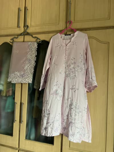 Elegant soft embroidered shirt and trousers with