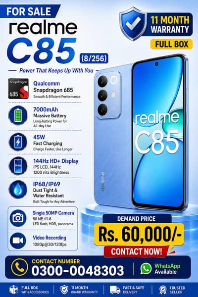 Realme C85(8/256) GB 03000048303 Only WhatsApp