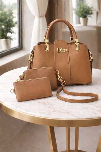 Mustard Leather 3-Piece Handbag Set for Women