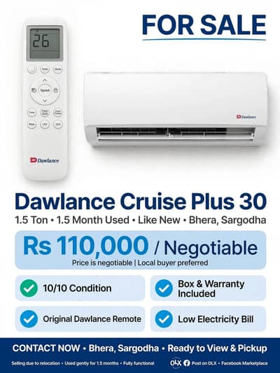 Dawlance cruise plus inverter 30 1.5 ton 1.5 month used like new