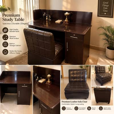 Premium Study Table + Leather Sofa Chair